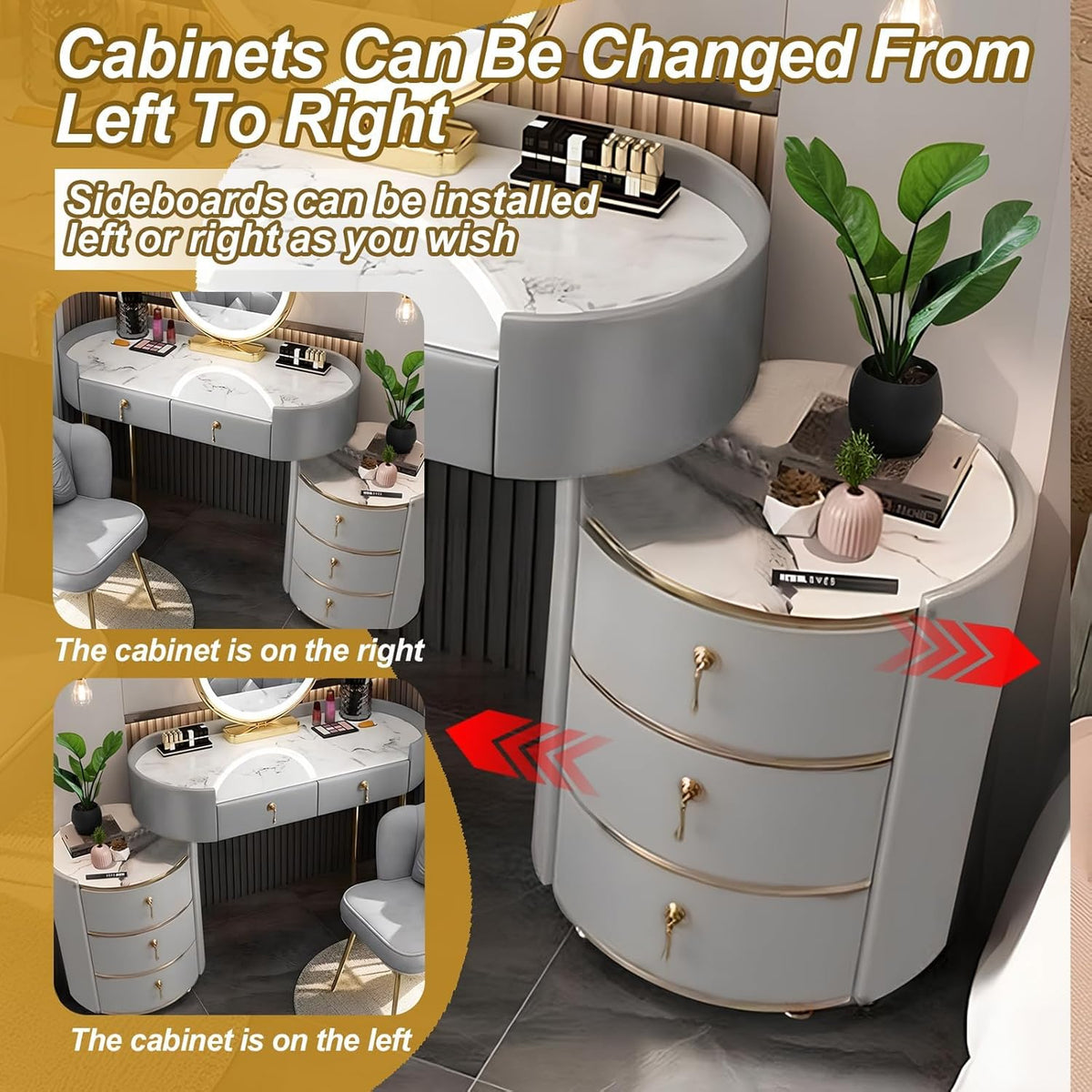Coiffeuse avec miroir et tabouret, écran tactile, 3 couleurs, à intensité variable, avec 5 tiroirs, pour femmes et filles, commode moderne, cadeau pour chambre à coucher, gris, 80 cm