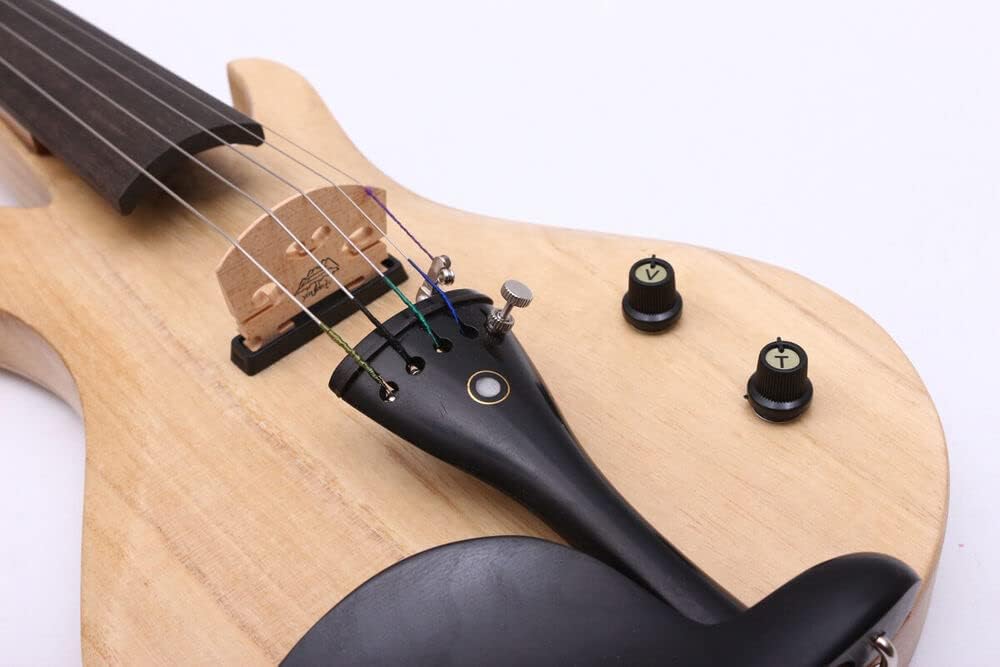 Yinfente Violon électrique à 5 cordes 4/4 en bois massif pour débutant avec étui, archet, chiffon de nettoyage, colophane