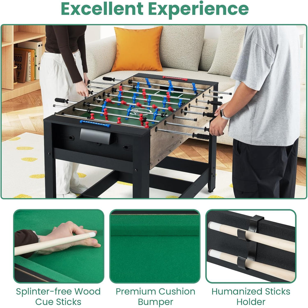 HOMASIS 2 en 1 Table de Jeu Multifonction Pliable avec 2 Boules et Marque-Points, Table de Billard avec 2 Queues et Triangle de Maison, 122 x 60,5 x 81,5 cm