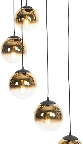 Qazqa pallon - Grande suspension - 7 lumière - diamètre 65 cm - Noir et Or - Art Deco - éclairage intérieur - Salon I Chambre I Cuisine I Salle à manger