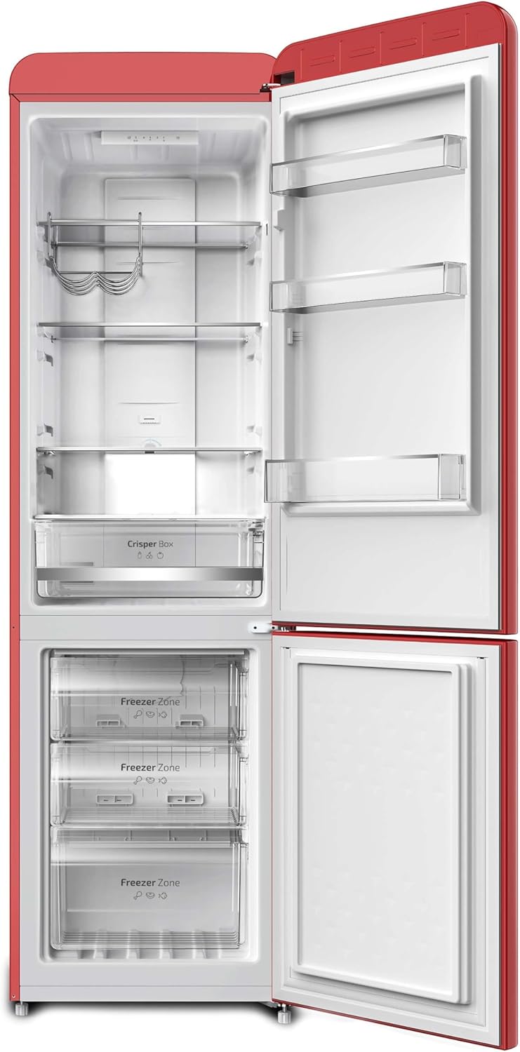 Cecotec Refrigerateur Congelateur Combiné Bolero CoolMarket Combi Origin 250 NF Red E. Réfrigérateur 250L, rouge rétro, No Frost, Multi Air Flow, Fast Cooling, classe E