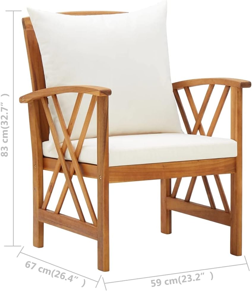 vidaXL 2X Bois d'Acacia Massif Chaises de Jardin avec Coussins Fauteuils de Patio Fauteuils de Jardin Chaises de Terrasse Extérieur Arrière-Cour