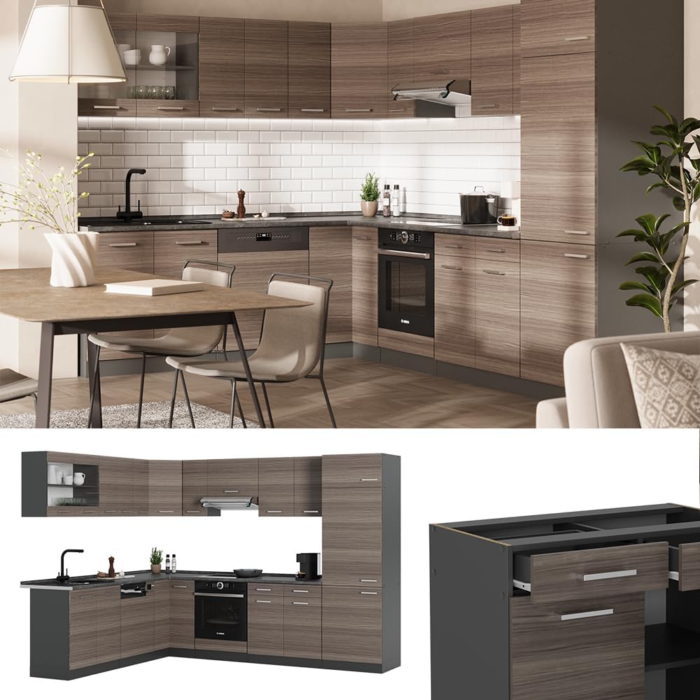 Vicco Cuisine en Angle R-Line, Gris Noble/Anthracite, 227x287cm, PT Anthracite
