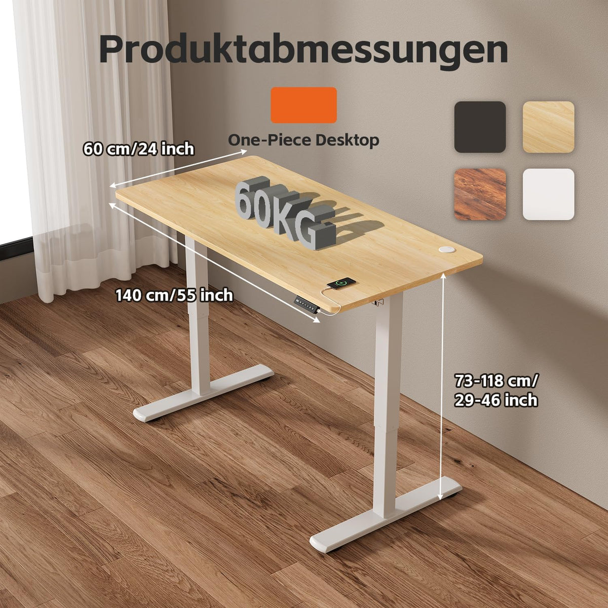 JUMMICO Bureau réglable en Hauteur - Plateau de Table Complet - Réglable en Hauteur - avec Fonction mémoire - 140 x 60 cm - Beige