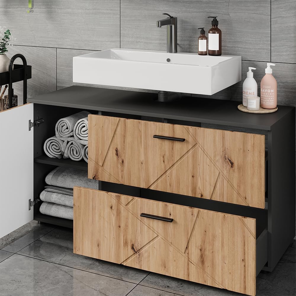 Vicco Meuble sous Vasque Irma, Anthracite/Artisan, 120.1x60.6cm avec 2 tiroirs et 1 Porte