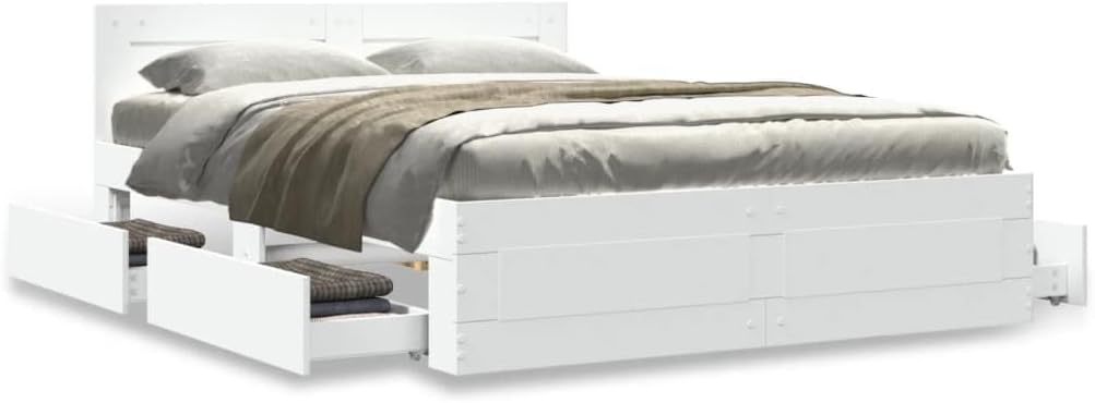 vidaXL Cadre de Lit Double avec Tête de Lit Blanc 140x190cm en Bois d'Ingénierie - Meuble de Chambre à Coucher