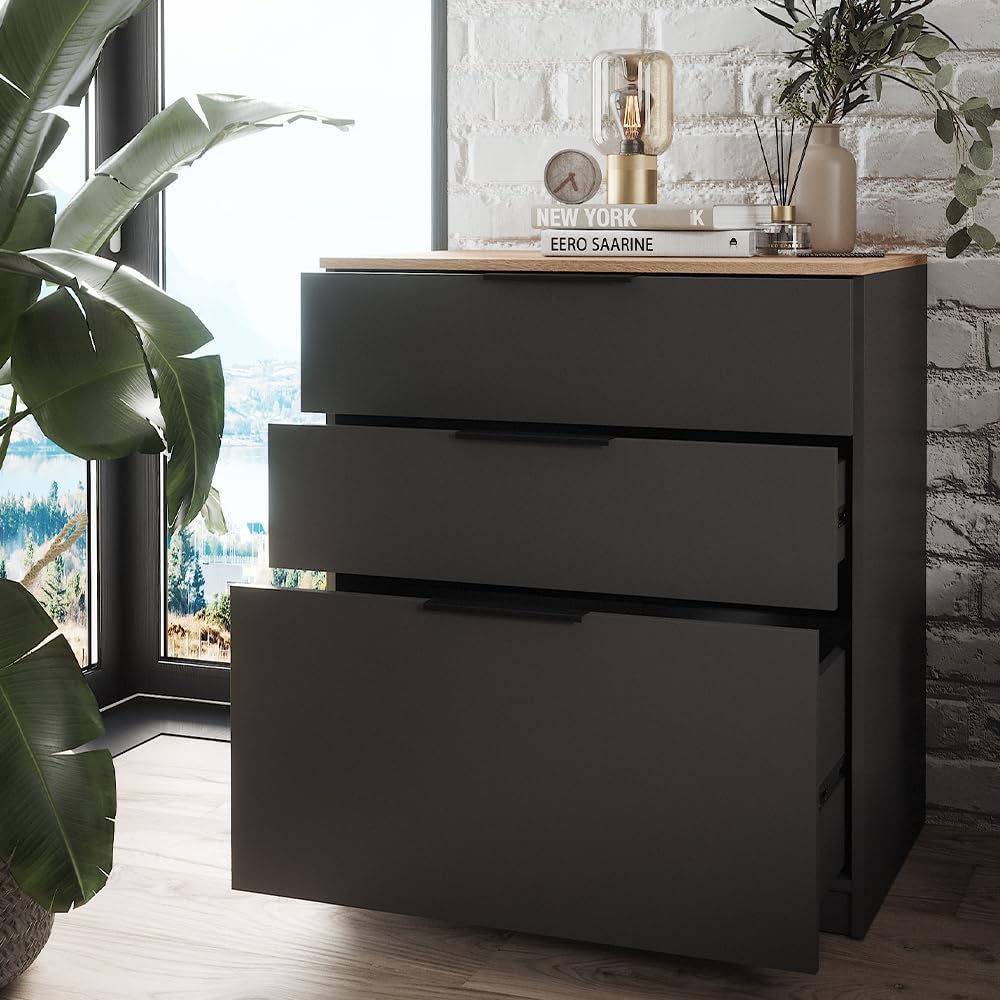 Vicco Commode avec tiroirs Betti, Anthracite/Chêne, 80 x 90 cm