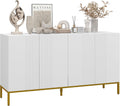 HOMCOM Buffet menuble de Rangement Design Contemporain Graphique 2 placards Porte étagères réglables en Bois Blanc métal doré