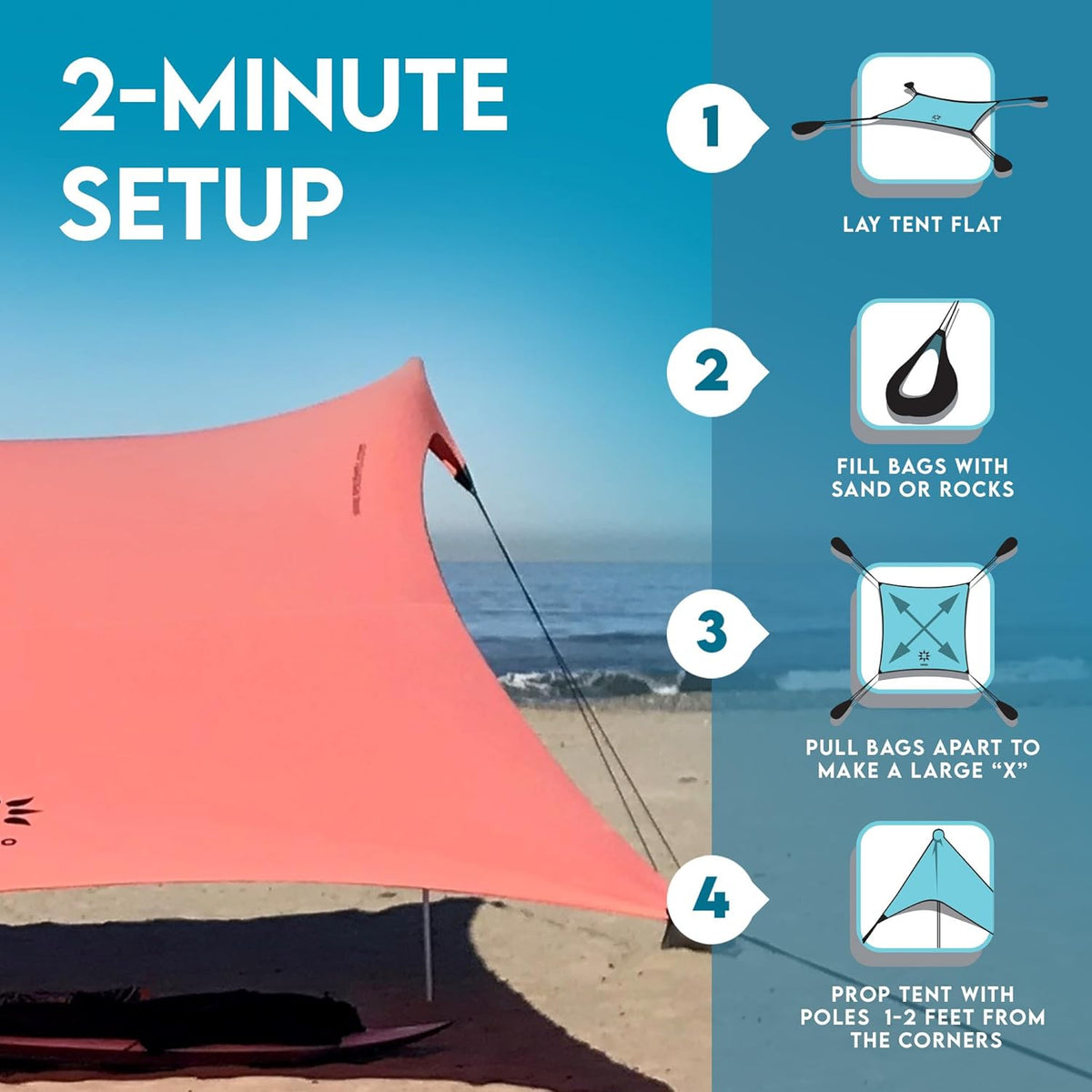 Gigante Tente de Plage Neso Tents, 2,5 m (8 pi) de Hauteur, 3,4 m (11 pi) x 3,4 m (11 pi), Coins renforcés et Poche réfrigérée