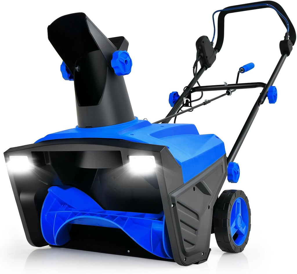 COSTWAY Déneigeuse Électrique avec 2 Lumières LED, Souffleuse à Neige Filaire 15 A 500 mm avec Goulotte Rotative à 180° Distance de Projection 9 m, pour Jardin Cour (Bleu)