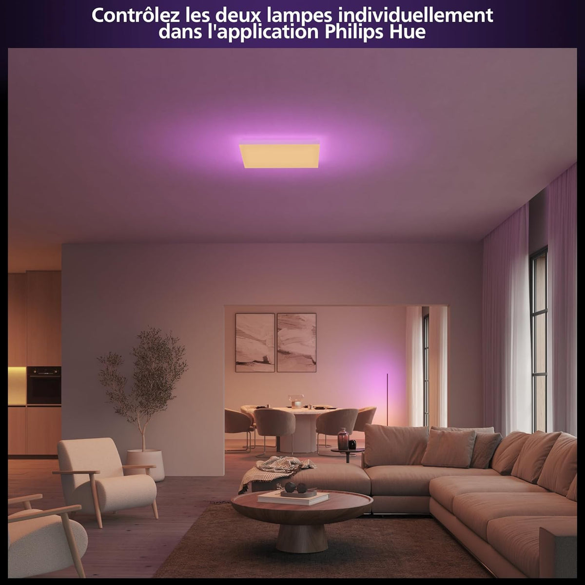 Hue Datura lampe de panneau intelligente carrée 60 x 60 cm , lumière blanche et colorée, compatible Bluetooth, commande vocale avec Alexa, Home et Google Assistant