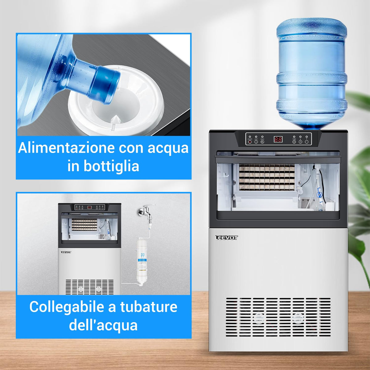 LEEVOT Machine à glaçons professionnelle - Machine à glace maison 45 kg/24 h, 320 W, pour maison, bar et usage commercial