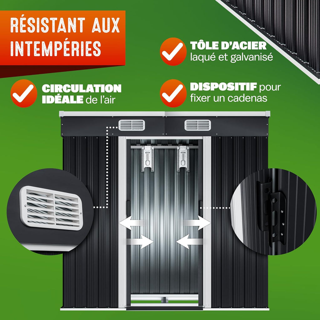 GARDEBRUK Abri de Jardin métal L 2m² Fondation 200x125x185cm Porte coulissante Anthracite cabane de Jardin cabanon Rangement Outils 3,4m³