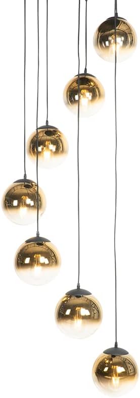 Qazqa pallon - Grande suspension - 7 lumière - diamètre 65 cm - Noir et Or - Art Deco - éclairage intérieur - Salon I Chambre I Cuisine I Salle à manger