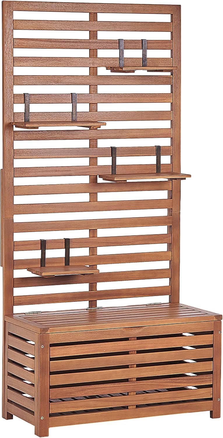 Beliani Banc de Rangement Extérieur avec Étagères Murales en Bois d'Acacia 80 cm Matino