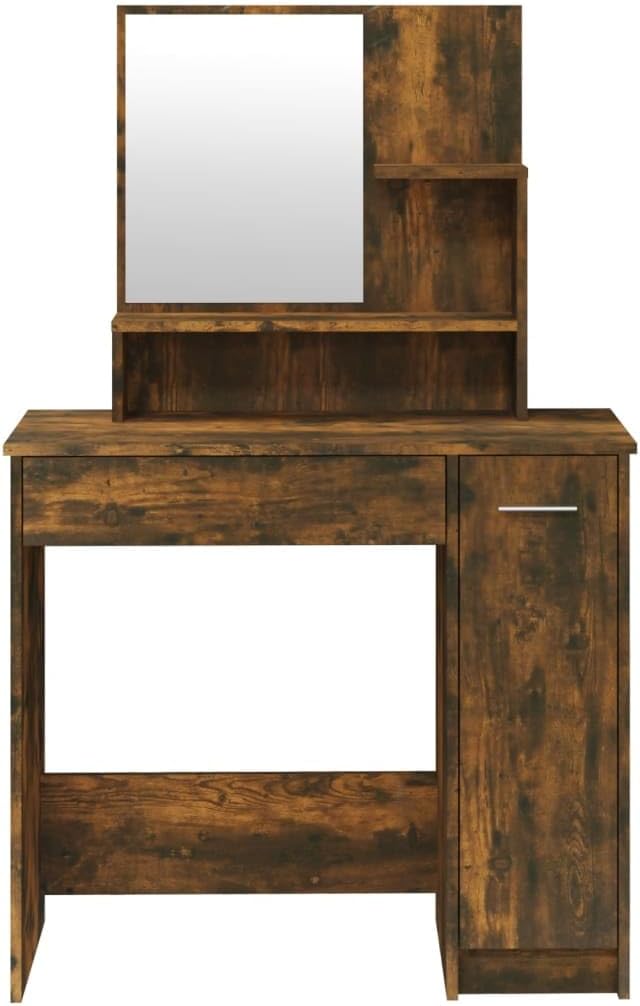 AJJHUUKI Armoires et meubles de rangement - Coiffeuse pour chambre à coucher - Coiffeuse avec miroir - Chêne fumé - 86,5 x 35 x 136 cm