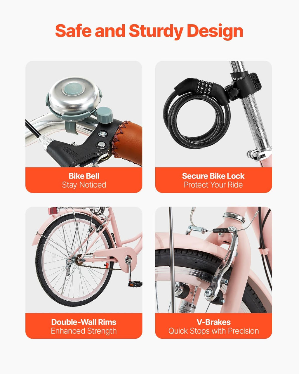 VEVOR Vélo croiseur, Vélo de Plage avec Panier de Grande capacité, Porte-Bagages arrière et siège réglable, sécurisé et Robuste, pour Cyclisme..