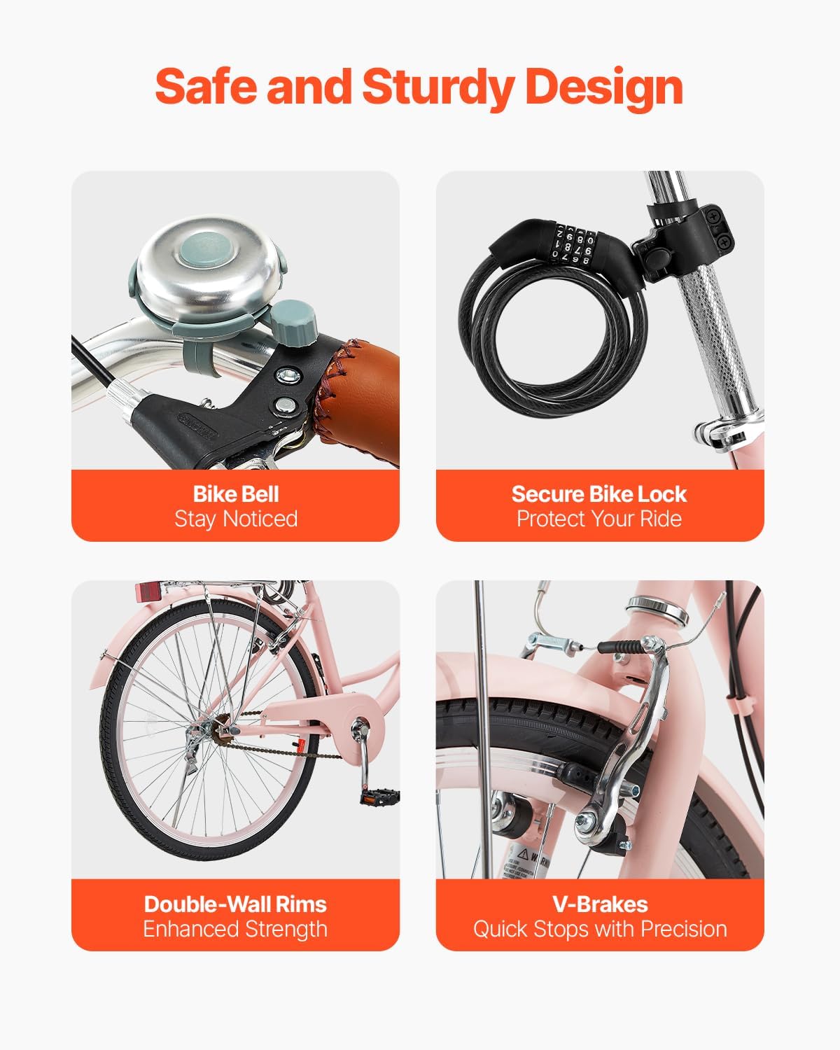 VEVOR Vélo croiseur, Vélo de Plage avec Panier de Grande capacité, Porte-Bagages arrière et siège réglable, sécurisé et Robuste, pour Cyclisme..