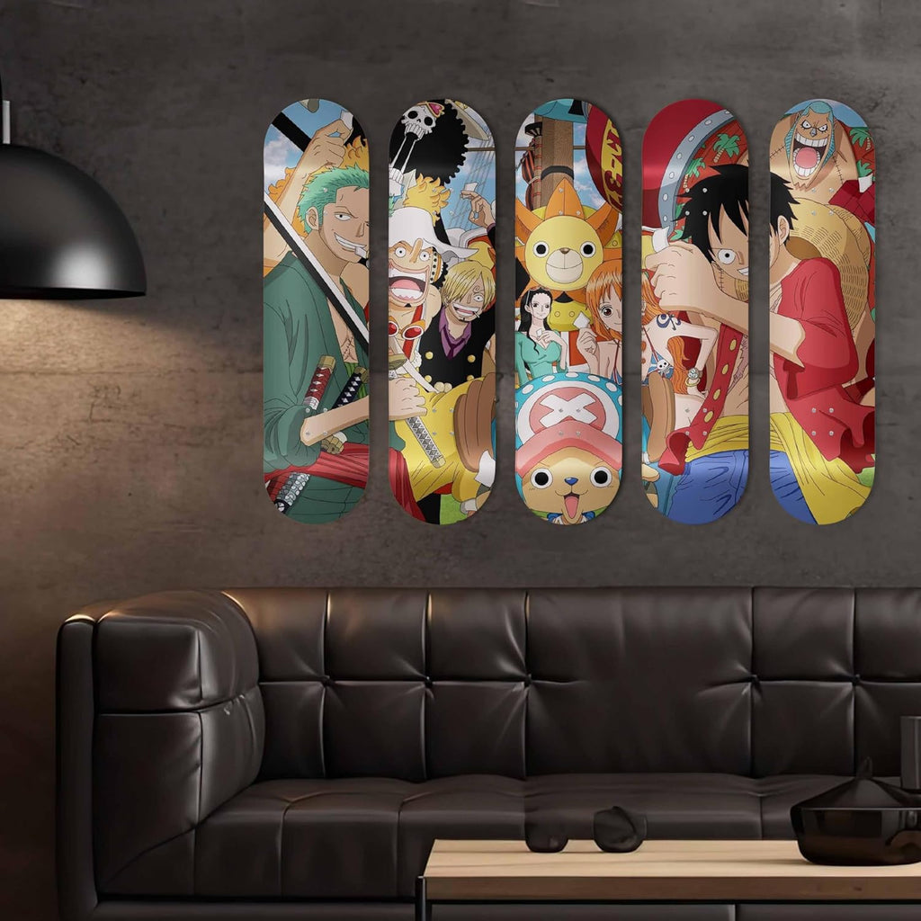 SUPER FABRIQUE Planche Alu forme Skate Board pour décoration murale, anime, One Piece, pour une déco originale (Polyptique (5P))