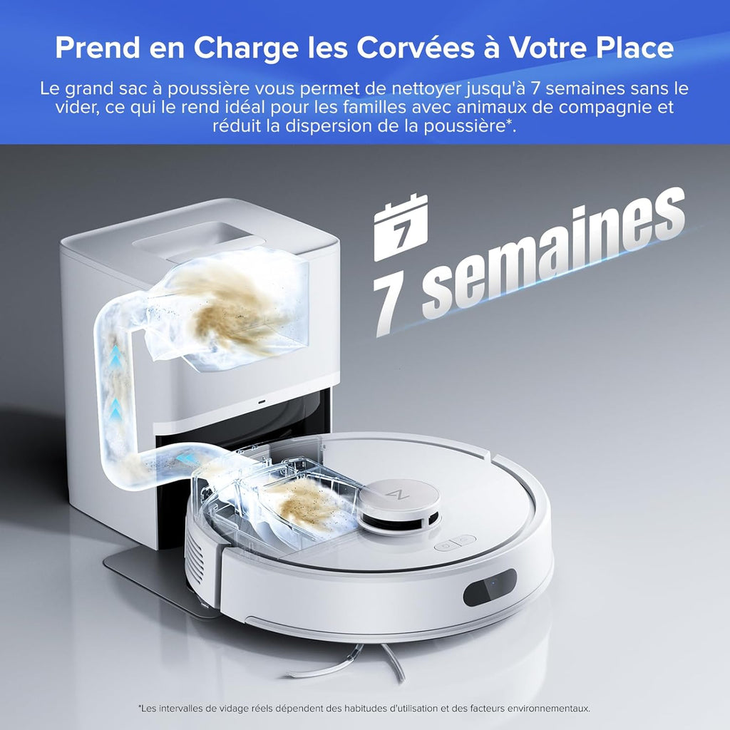 roborock Q7 L5+ Set Aspirateur Robot Laveur avec Station, 8000 Pa Aspiration, Vidange Automatique, 3 Niveaux d'eau, Double Anti-emmêlement, Navigation LiDAR, Idéal pour Poils d'animaux/Tapis, App