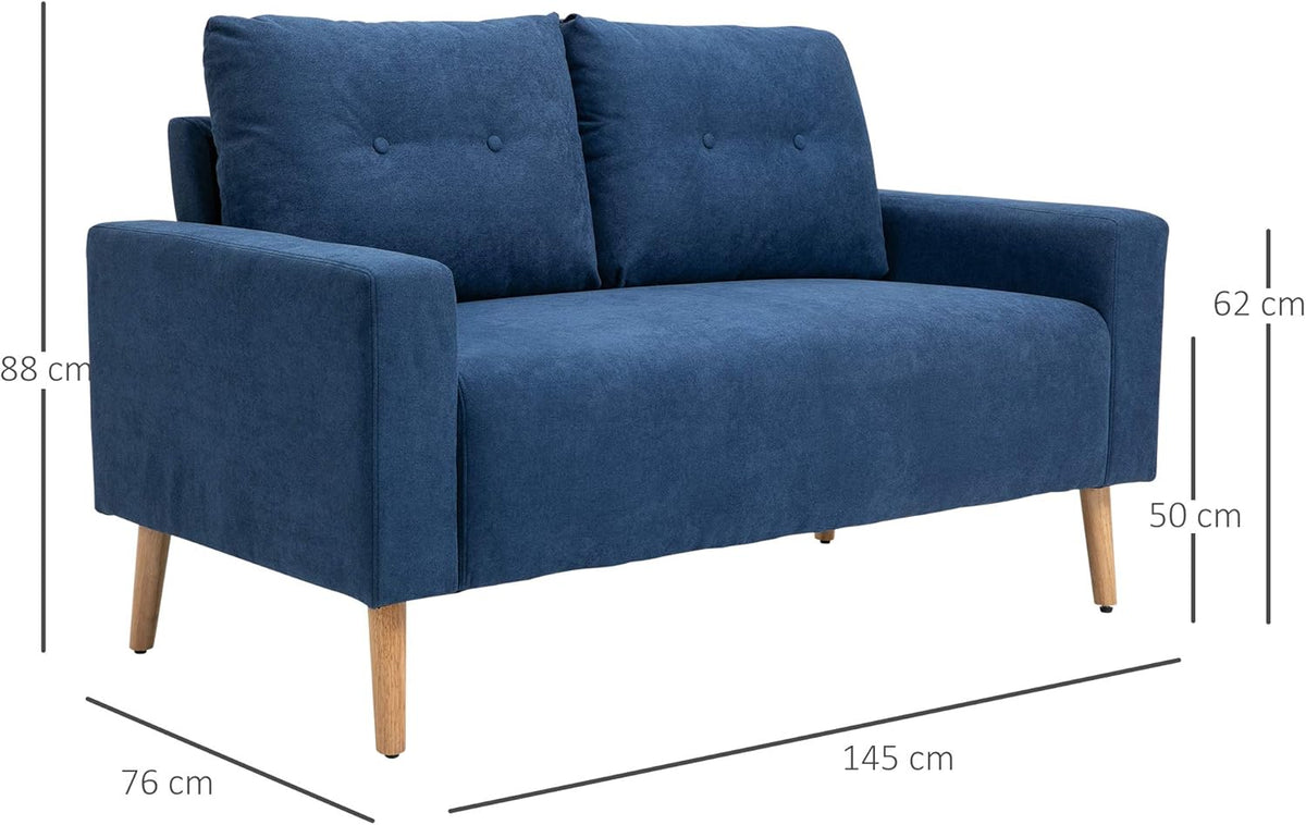 HOMCOM Canapé 2 Places Design scandinave dim. 145L x 76l x 88H cm Pieds Bois Massif Tissu Bleu