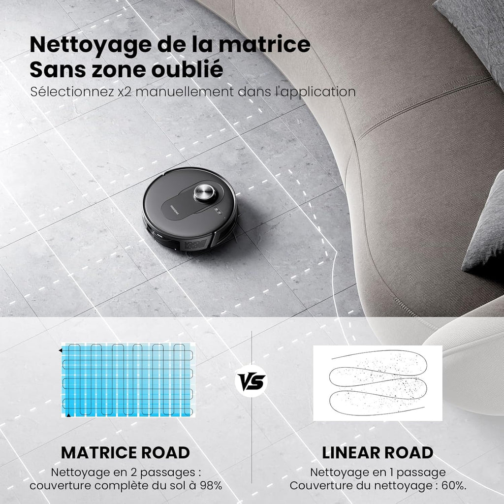 Proscenic Q8 Aspirateur Robot,6000Pa 200Mins Robot Aspirateur Laveur avec Serpillière,Navigation Lidar,Multi-étage Cartographie pour Poils Animaux Tapis Sols Durs,Connecté App Alexa Siri IFTTT
