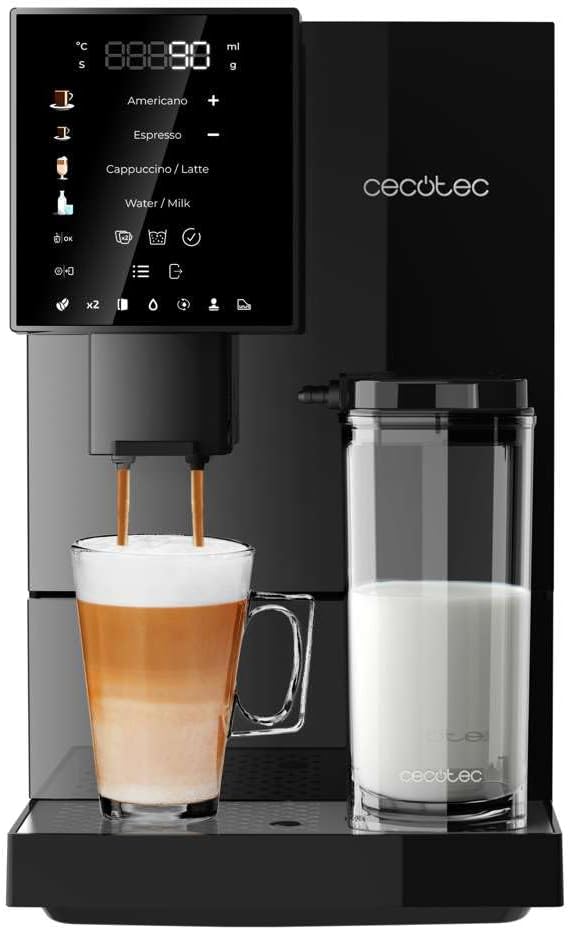 Cecotec Cafetière Superautomatique Cremmaet Compactccino. 1350 W, Thermoblock, Pompe à Pression de 19 bars, Système Plug&Play, Réservoir de Café avec Moulin Intégré, Nettoyage Automatique