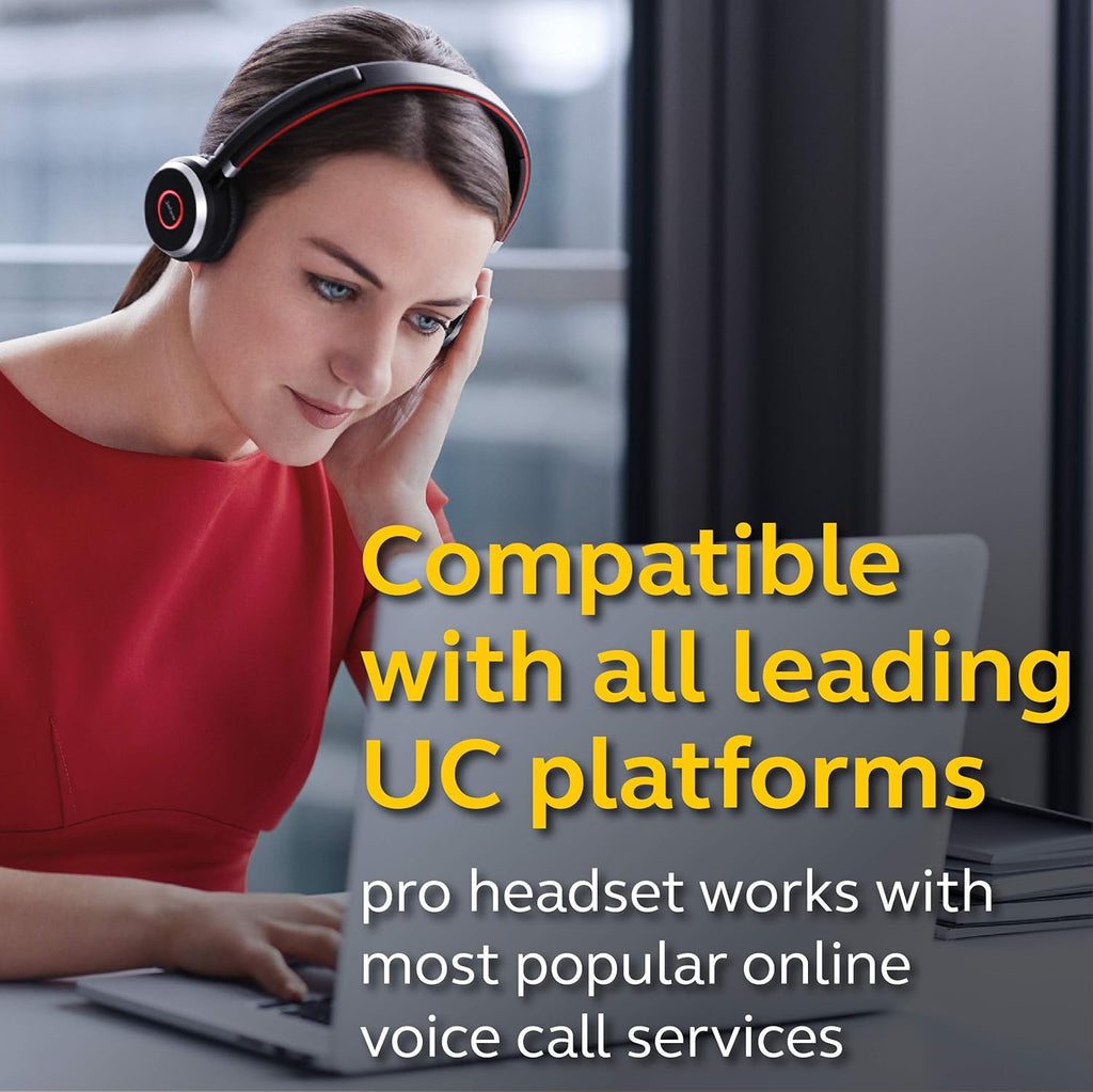 Jabra Evolve 65 Wireless Stereo On-Ear Headset – Unified Communications Optimised Headphones With Long-Lasting Battery – USB Bluetooth Adapter – Black