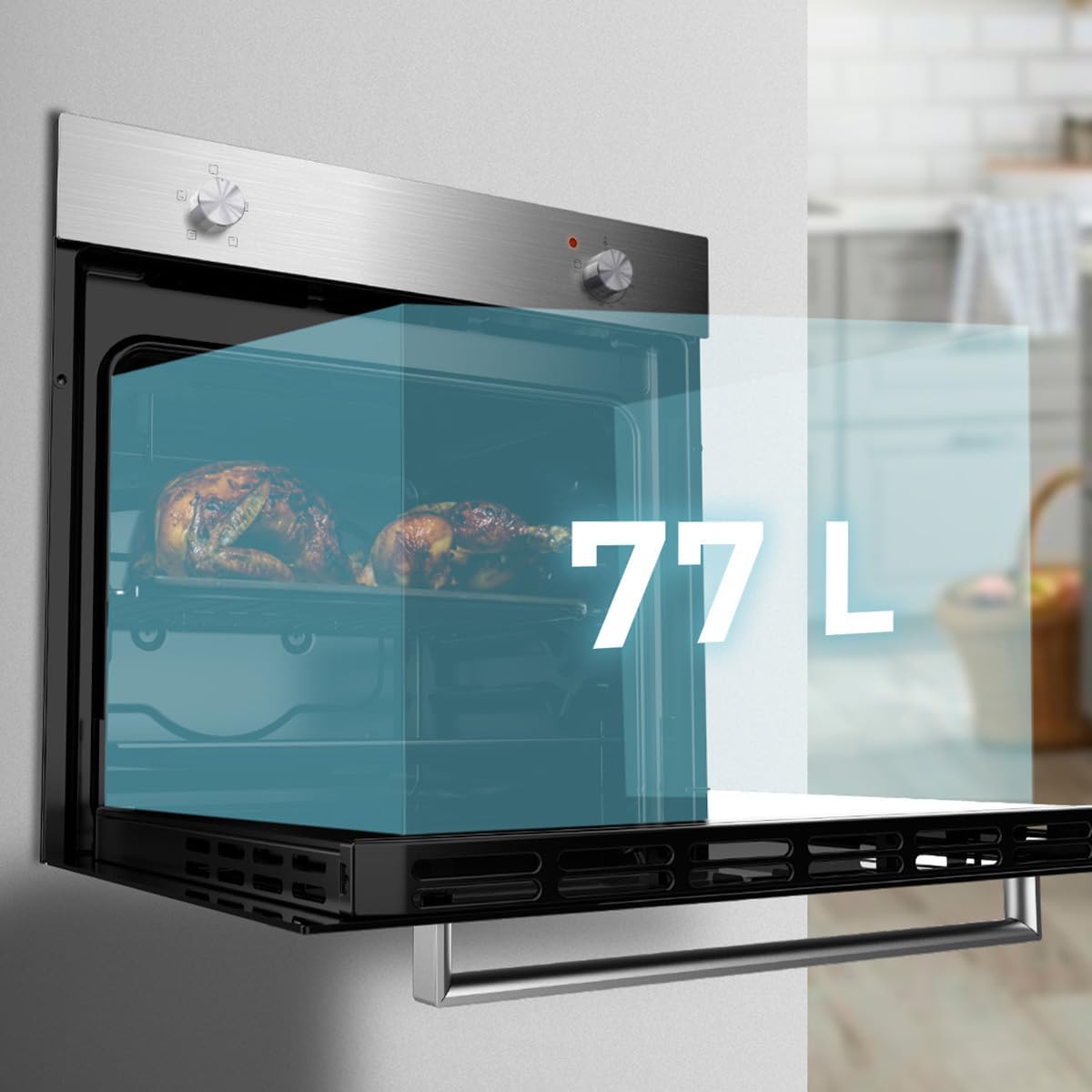 Cecotec Four Encastrable Bolero Hexa C126000 Line+ A. 2800 W, Capacité de 77 Litres, 4 Fonctions, Faible Consommation, Nettoyage à la Vapeur, Cuisson à la Vapeur, Triple Vitrage de Porte