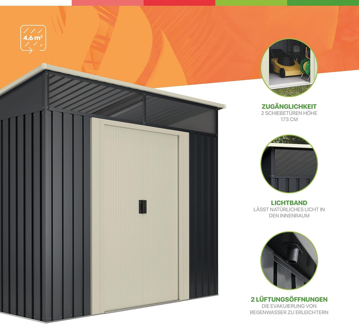 Wasabi - Abri de Jardin Métal 4,6m2 Stark avec fenêtre - Porte coulissante Double - Toit Plat - Cabane extérieur - Cabanon Rangement et Stockage - 194x239x203cm
