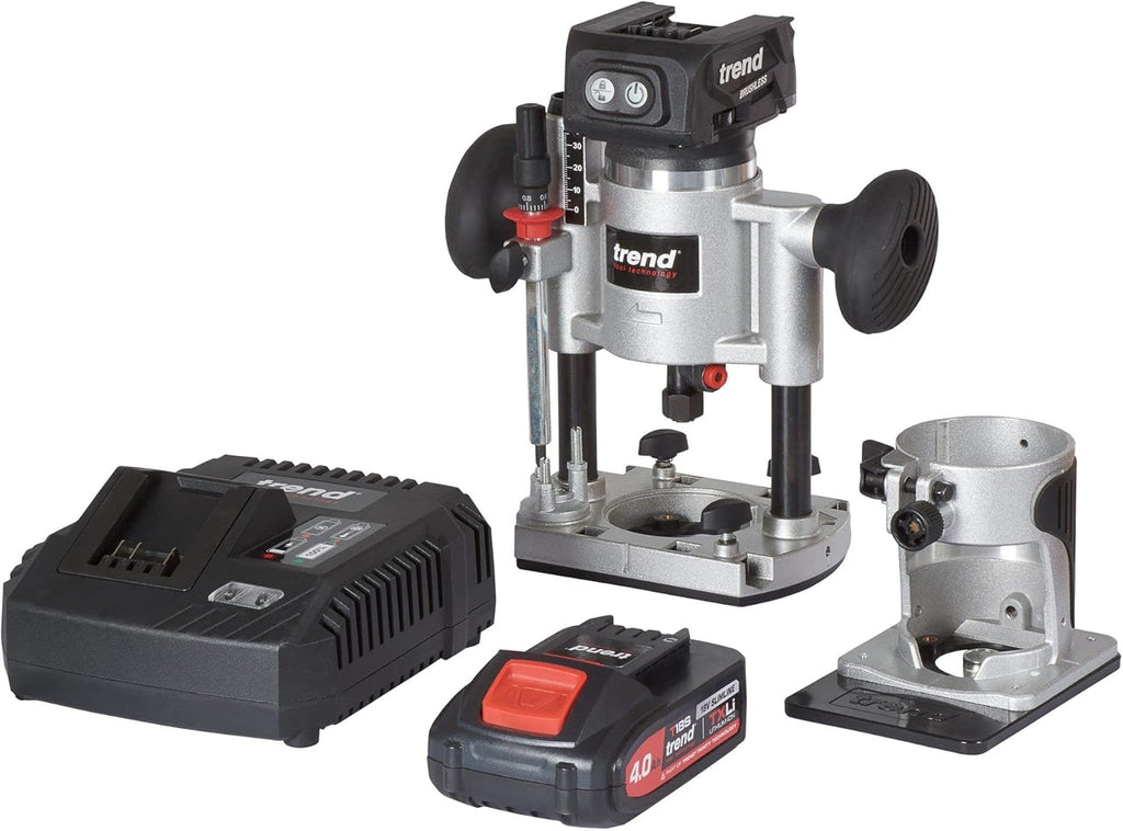 Trend Kit de défonceuse sans balais T18S 18V 8mm 1 batterie 4Ah et chargeur rapide , T18S/R14K1/E