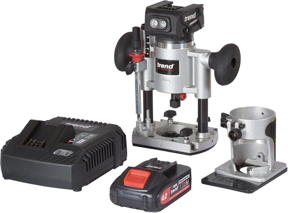 Trend Kit de défonceuse sans balais T18S 18V 8mm 1 batterie 4Ah et chargeur rapide , T18S/R14K1/E