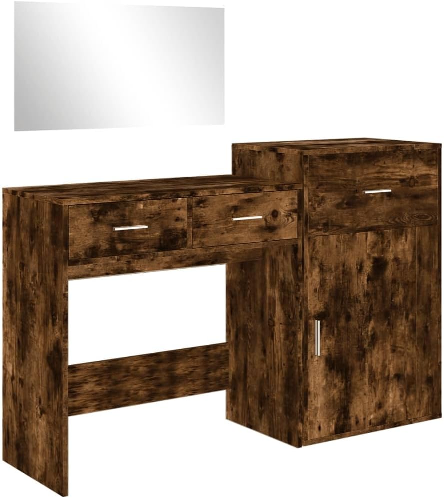 AJJHUUKI Ensemble de meubles de maison, ensembles de meubles de chambre à coucher, ensemble de coiffeuse 3 pièces en chêne fumé