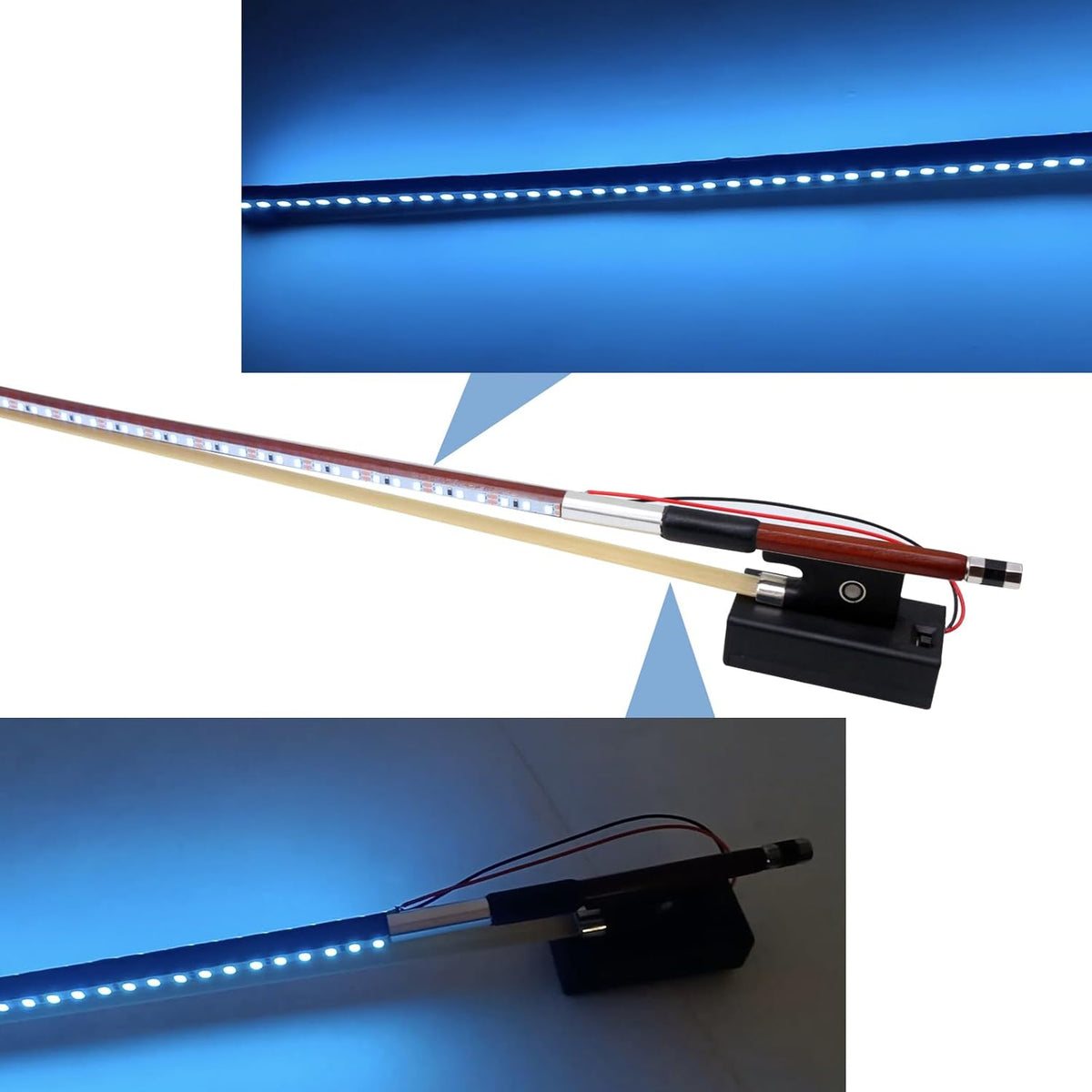 WUQIMUSC Violon électrique taille 4/4, corps en verre acrylique transparent, 3 couleurs, lumière LED, joli ton avec étui, ruban, elv-led