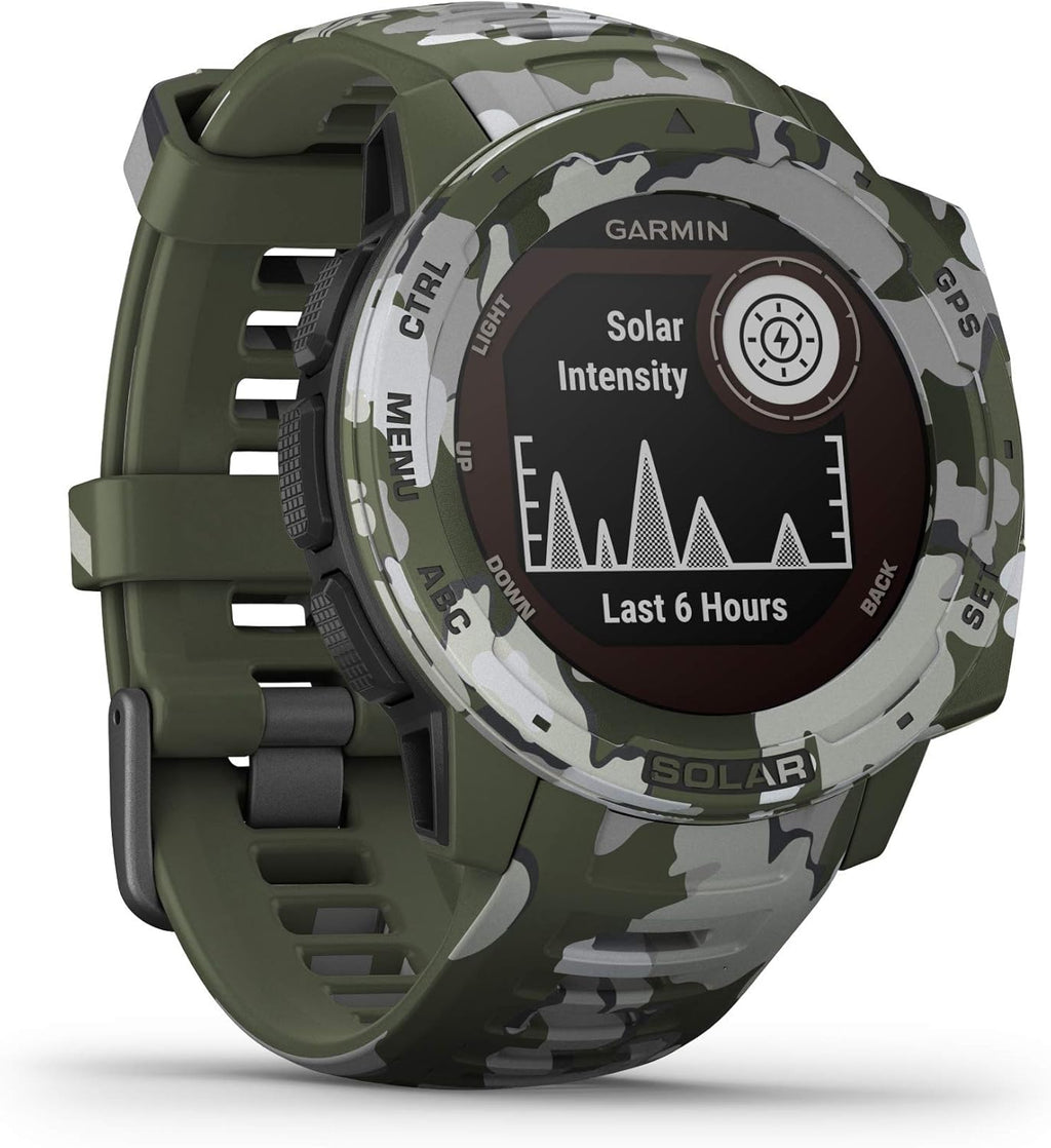 Instinct Solar Camo Edition - Montre GPS de plein air robuste avec chargement à l'énergie solaire - Lichen (Reconditionné)