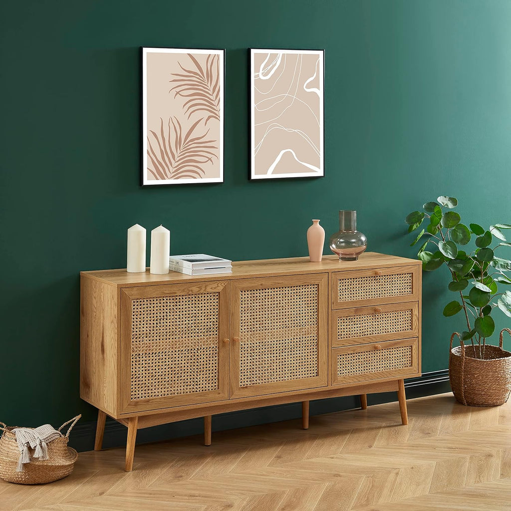 BAÏTA Buffet INES Effet chêne et cannage rotin l150cm