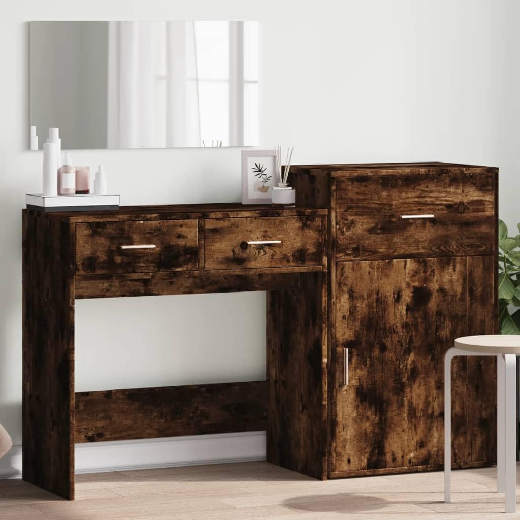 AJJHUUKI Ensemble de meubles de maison, ensembles de meubles de chambre à coucher, ensemble de coiffeuse 3 pièces en chêne fumé