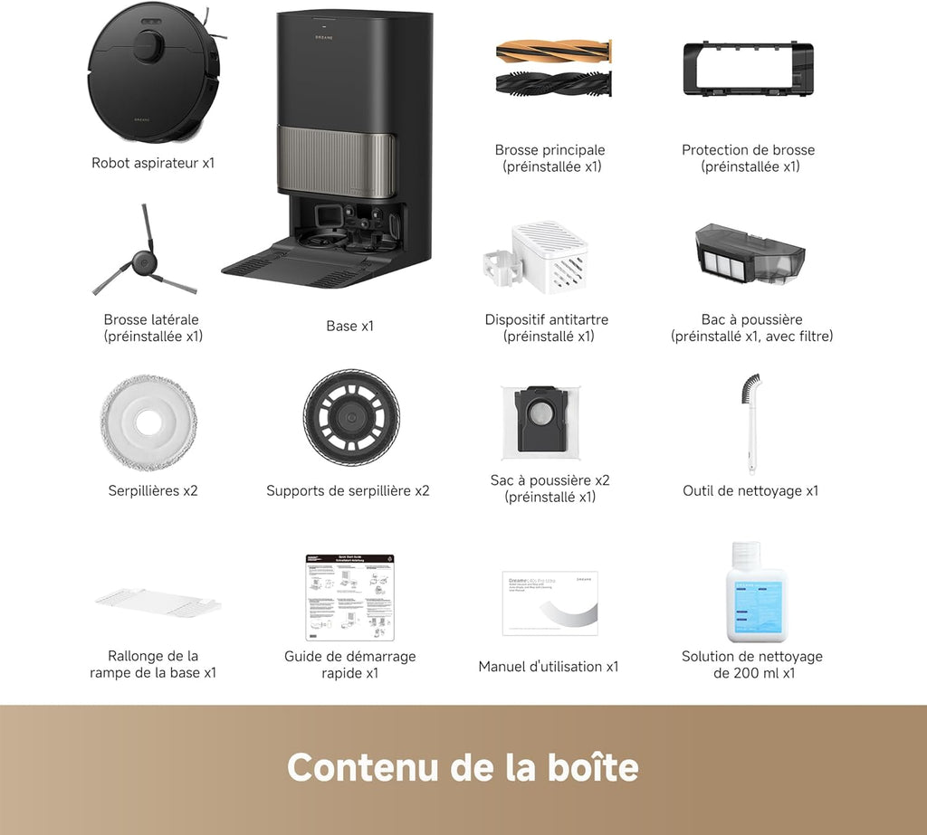 DREAME L40s Pro Ultra Robot Aspirateur, 19 000 Pa, Brosse Double HyperStream, Franchit 4 cm, Brosse latérale extensible et relevable, Nettoyage à la serpillière à l'eau chaude à 75°C,Auto-nettoyant3.0