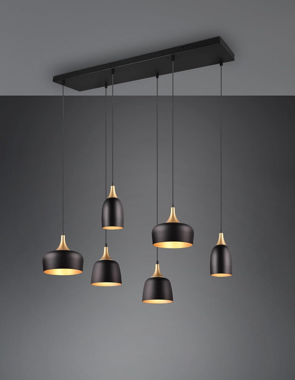 Trio Suspension Chiraz 310500632, métal noir mat/doré, sauf 6x E14