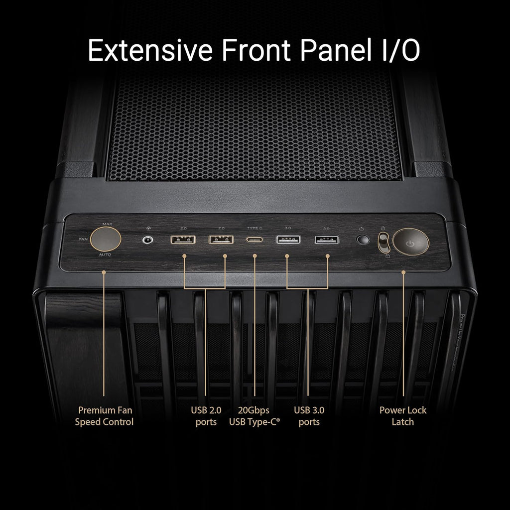 ProArt PA602 Wood Edition Paneau en Verre trempé – Boîtier PC E-ATX (Support de radiateur de 420 mm, Un Ventilateur système préinstallé de 140 mm + 2 x 200 mm, Montage sans Outil, USB 20 Gbit/s)