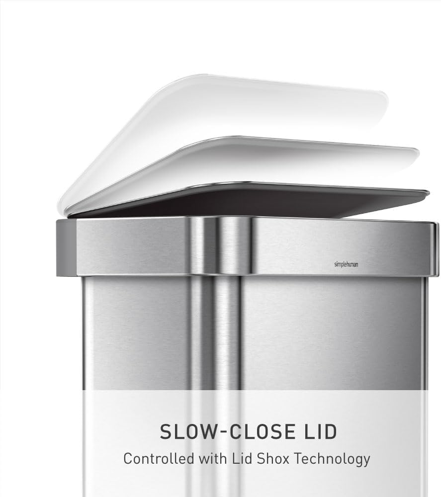 simplehuman CW2023 poubelle rectangulaire à pédale, avec réserve à sacs, poubelle de cuisine, acier inoxydable brossé, 55 litres