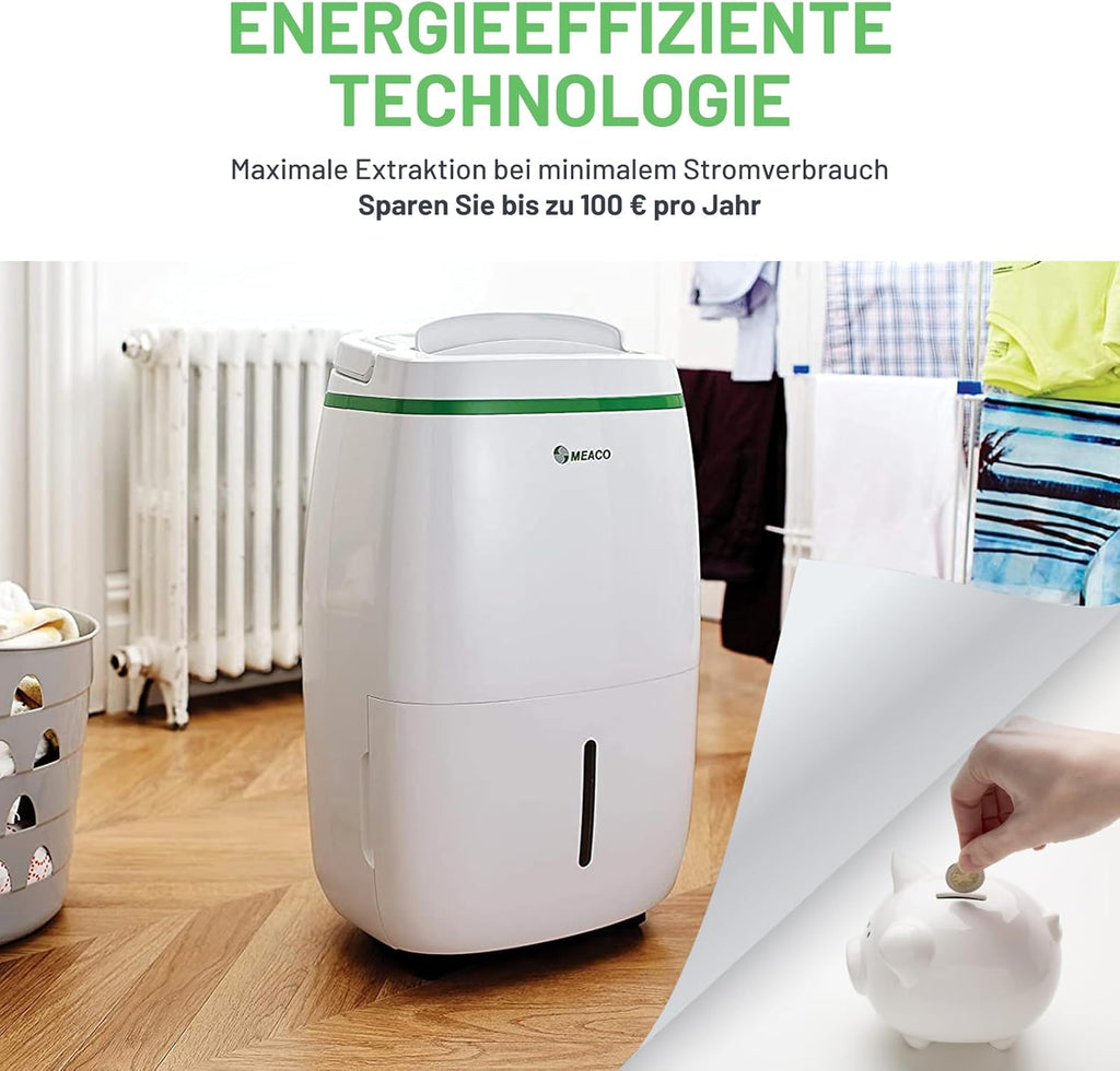 Meaco 20L Déshumidificateur Platinum basse consommation d'énergie, air purificateur avec filtre HEPA,permet d'éviter les problèmes de condensation, moisissure, fonction séchage de linge