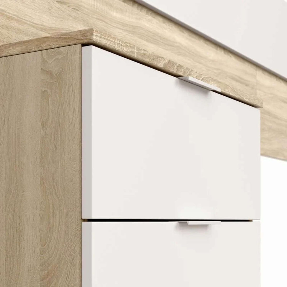 Habitdesign Modèle Alaya Tête de lit et 2 tables de chevet Blanc « Artik » et chêne canadien 247 x 50 x 38 cm
