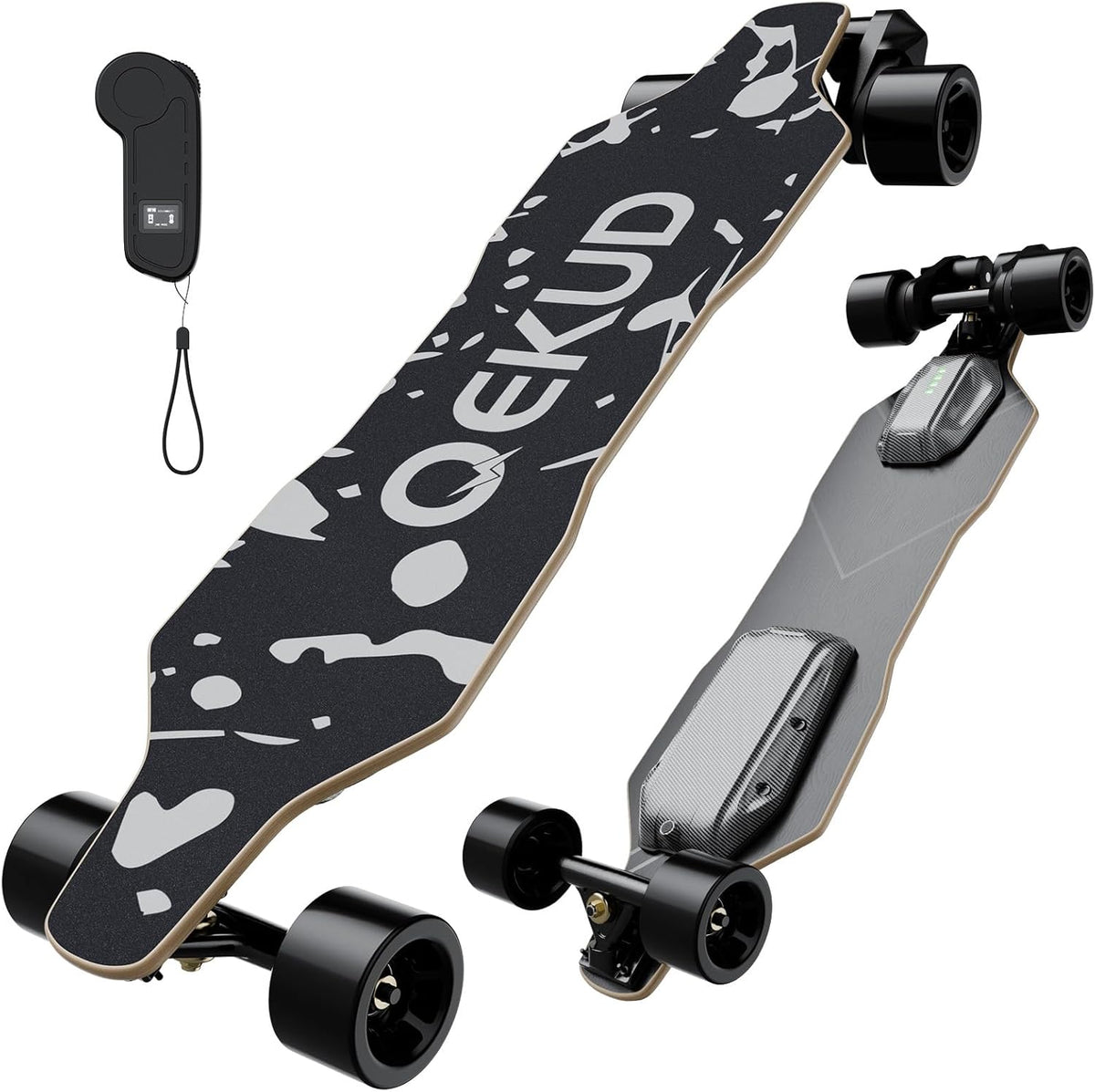 Qekud Skateboard électrique pour adultes et adolescents - Moteur 1800 W 4 modes de vitesse - Télécommande avec OLED avec écran - Noir