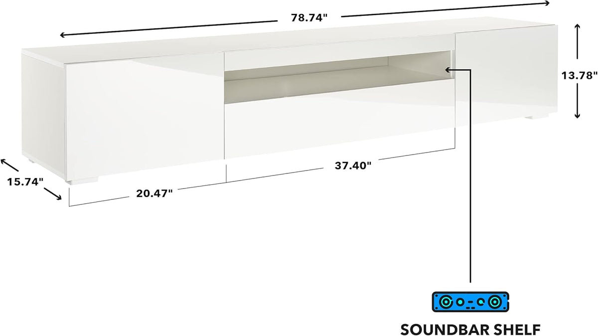 MMT DAIQ2000 Meuble TV pour TV 4K 65/70/75/80" avec lumières LED 200 cm de Large Blanc