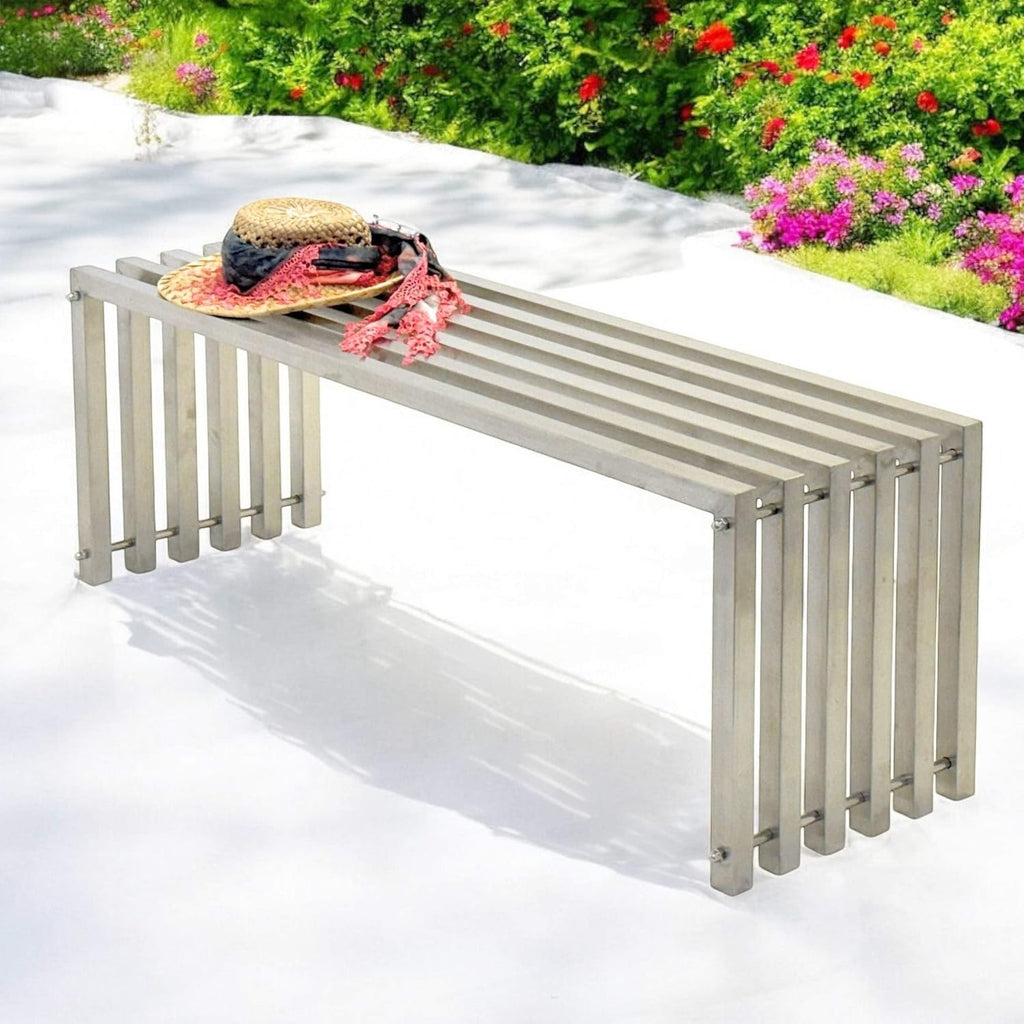 DanDiBo 96607 Banc de jardin résistant aux intempéries en acier inoxydable massif 115 cm