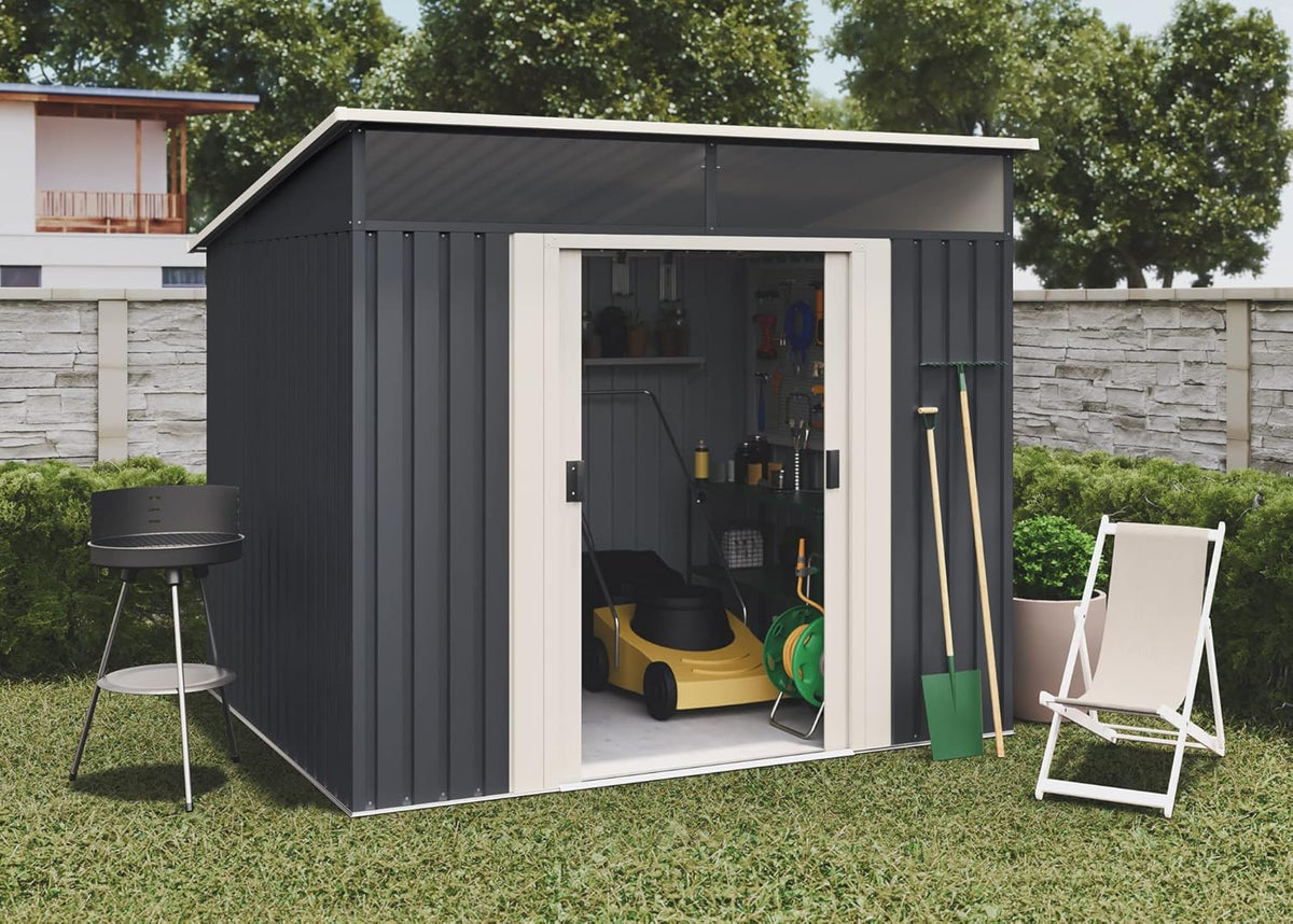 Wasabi - Abri de Jardin Métal 4,6m2 Stark avec fenêtre - Porte coulissante Double - Toit Plat - Cabane extérieur - Cabanon Rangement et Stockage - 194x239x203cm