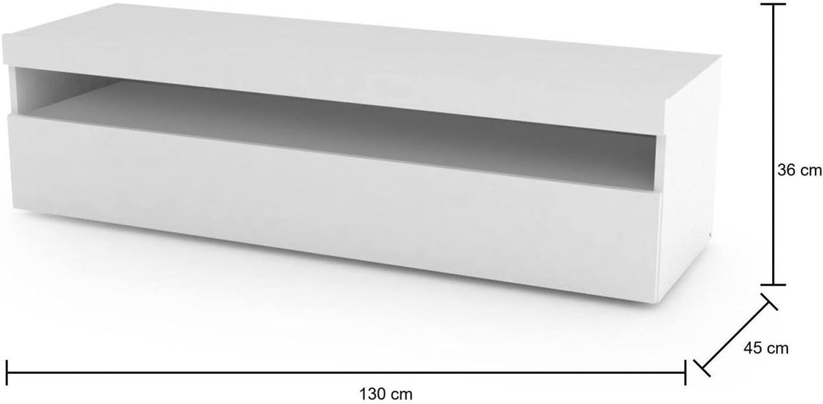 Dmora - Meuble TV Daniele, Buffet bas de salon, Base pour meuble TV, 100% Made in Italy, 130x45h36 cm, Blanc brillant
