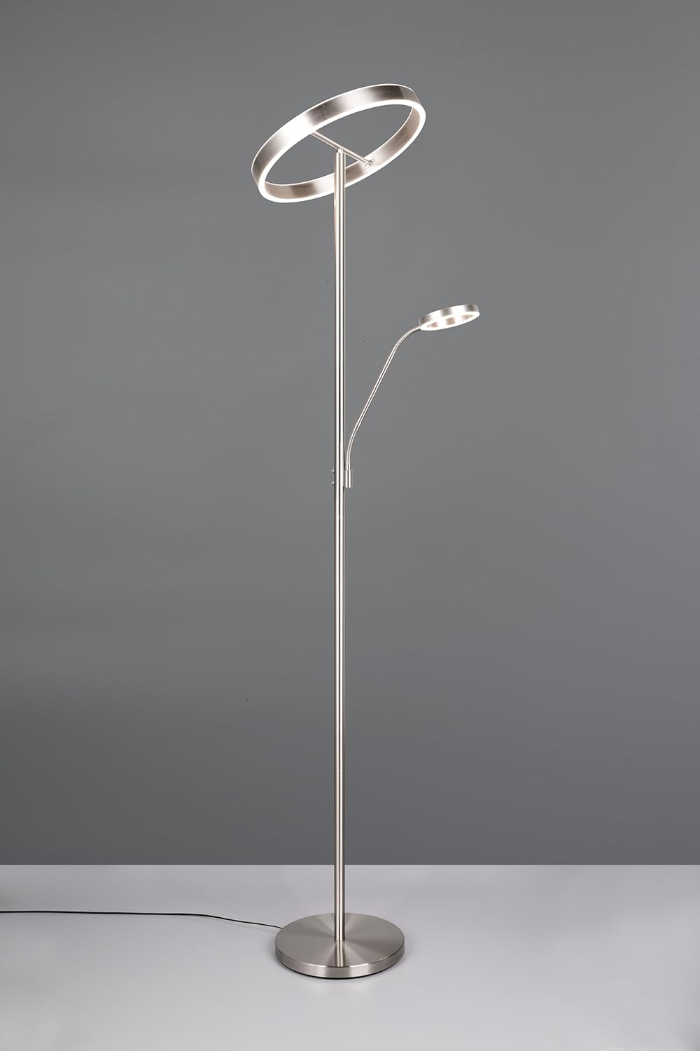 Trio Leuchten Lampadaire LED WILLIS 449510207, Métal Nickel mat, 39 + 5,5 Watt LED, Couleur de la lumière réglable, Dimmable