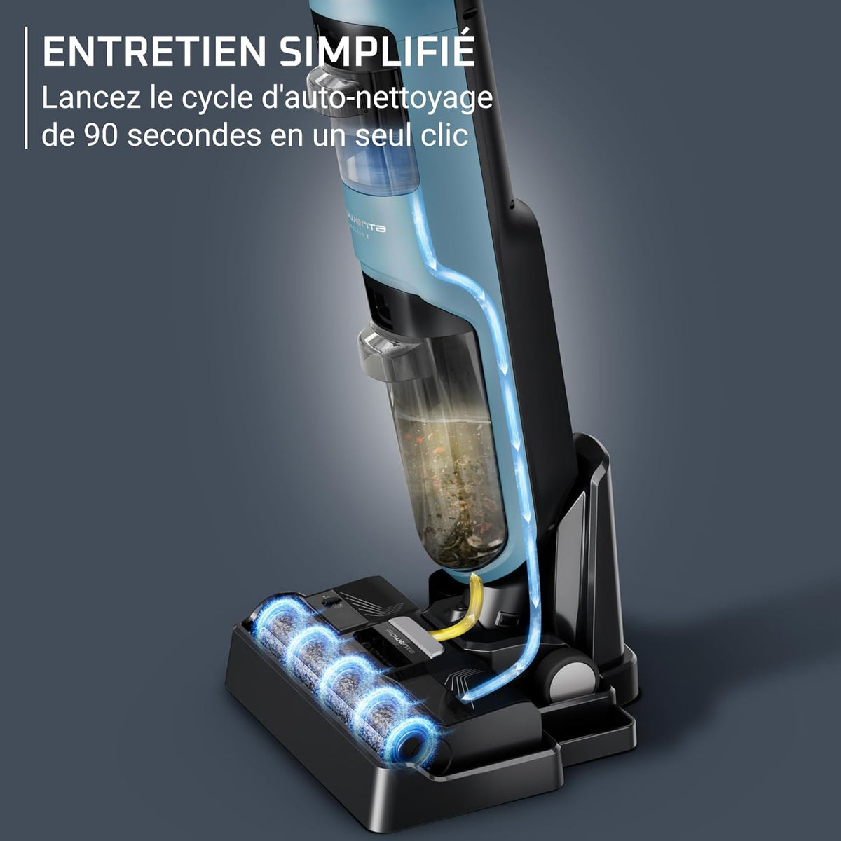 Rowenta X-Clean2, Aspirateur Laveur sans Fil, Nettoyage 2-en-1, Modes ECO/Max, Léger, Nettoyage Le Long des Murs, Auto-Nettoyage, GZ2271E0, Bleu